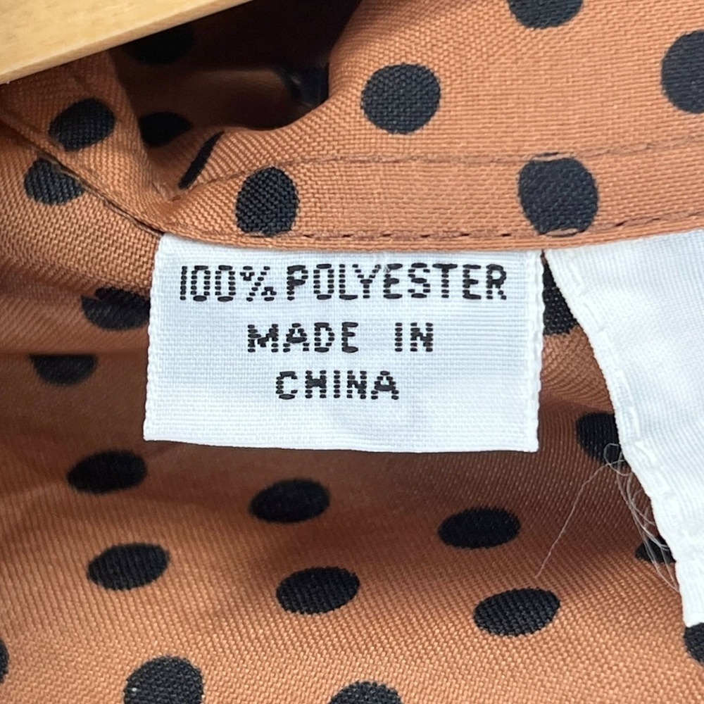 Lady Manhattan Vtg Blouse Twee Brown Polka Dot Button Up Long Sleeve Deadstock - Picture 10 of 10